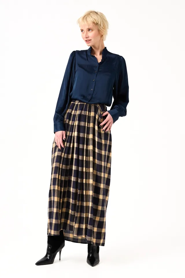 Chicosoleil Diega jupe longue femme carreaux indigo coton