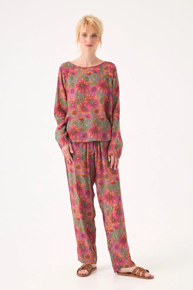 Chicosoleil LOUIZON pantalon viscose Fleur de Satin large