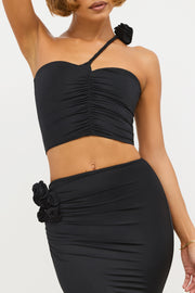 Oh Polly Tesia top noir asymétrique rose jersey