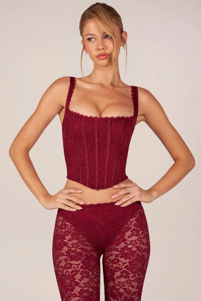 Oh Polly Jemara Top Corset Rouge Cerise Dentelle Laçage