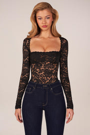 Oh Polly Letizia 15909 body dentelle noir manches longues
