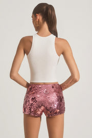 Oh Polly Embellished Mini Short Rose Sequins Fleurs 3D