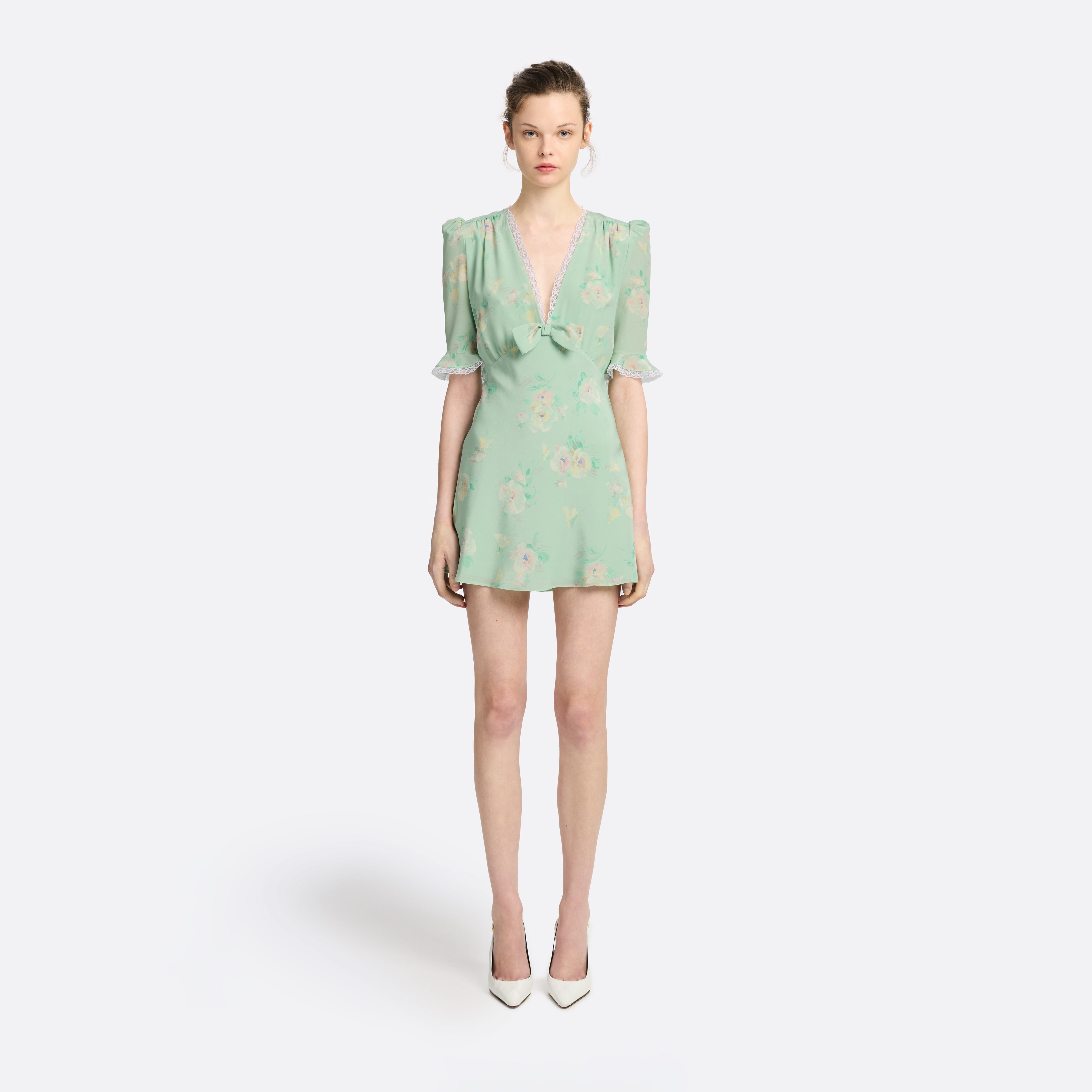 Alessandra Rich Silk Mini Dress Bow robe soie vert taille 36