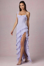 Oh Polly Hera 13744 robe maxi lilas volants fendue