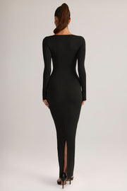 Oh Polly Lux robe longue noire col carré moulante