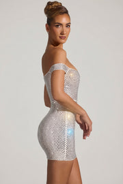 Oh Polly Leonora mini robe blanche strass épaules nues