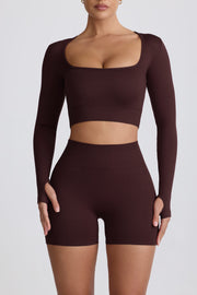 Oh Polly Super Sculpt BT2164 crop top chocolat manches longues