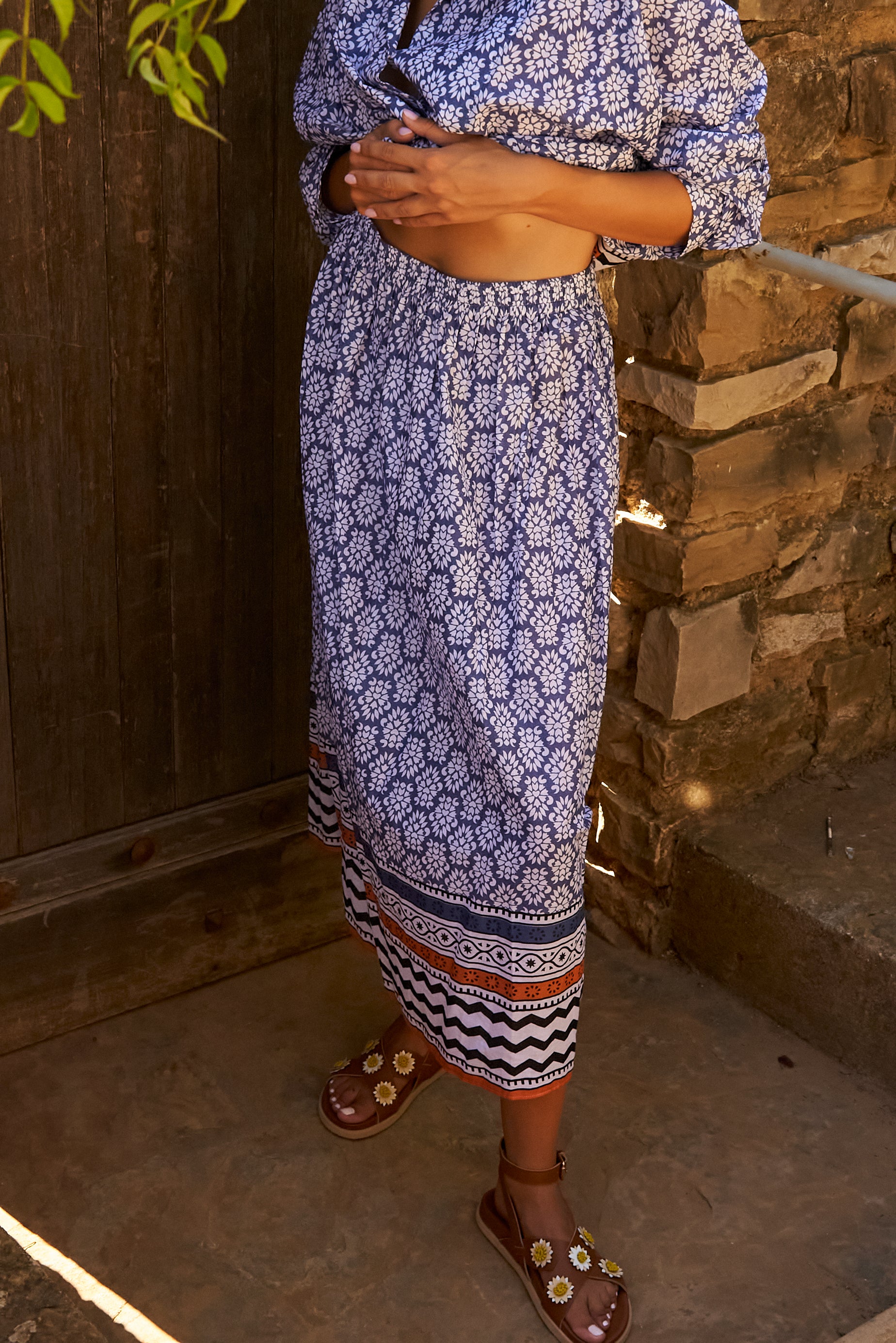 Chicosoleil Jupes Minette jupe longue bleu batik coton