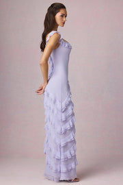 Oh Polly Hera 13744 robe maxi lilas volants fendue