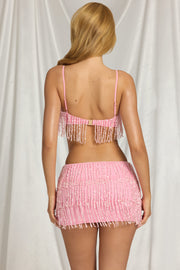 Oh Polly Skirts Nessa mini jupe rose à franges perlées