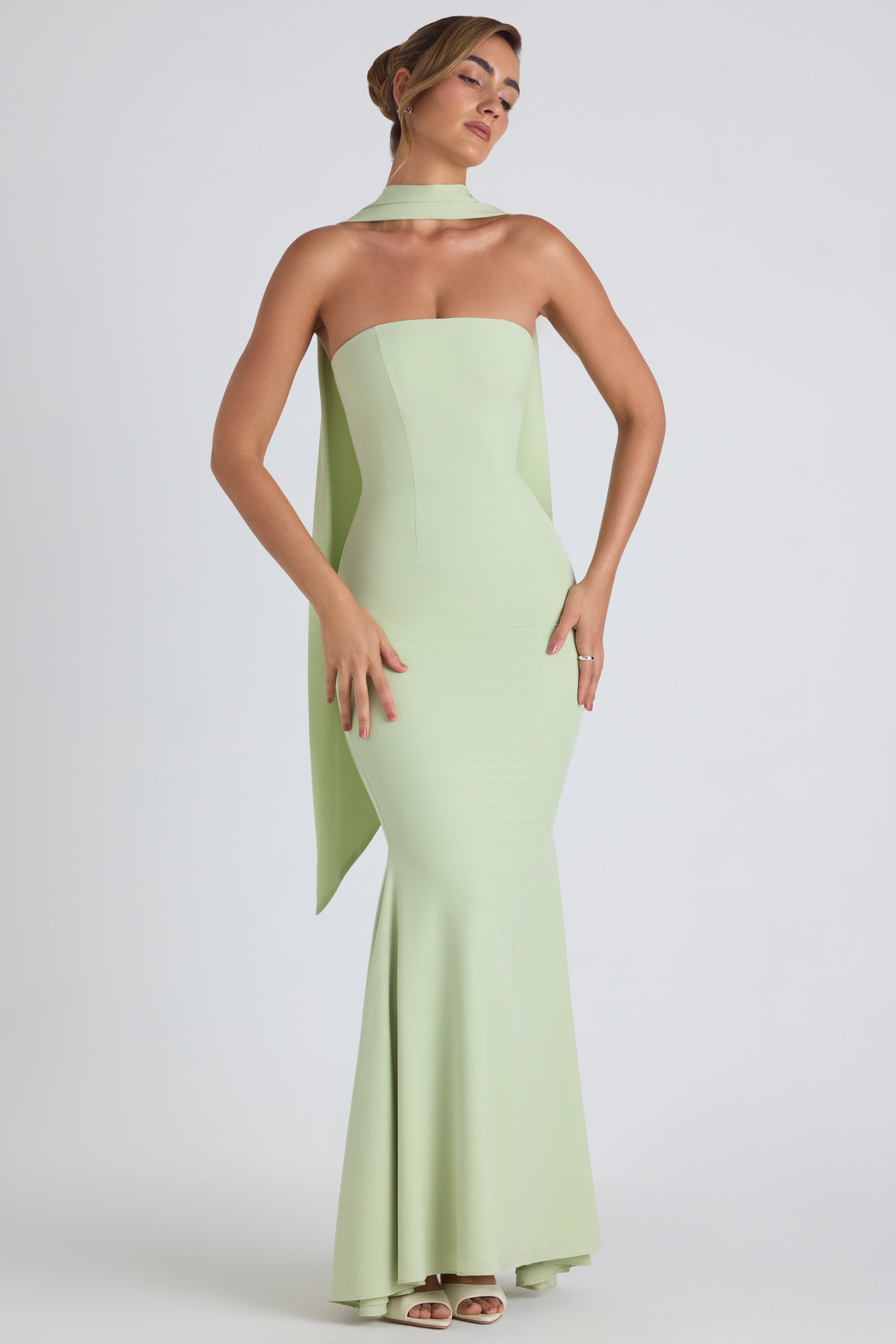 Oh Polly Imogene robe longue bustier vert printemps foulard
