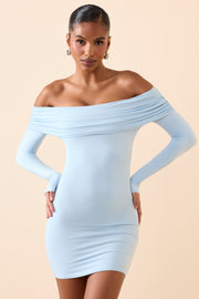 Oh Polly Oriana mini robe bleu glace modal épaules nues