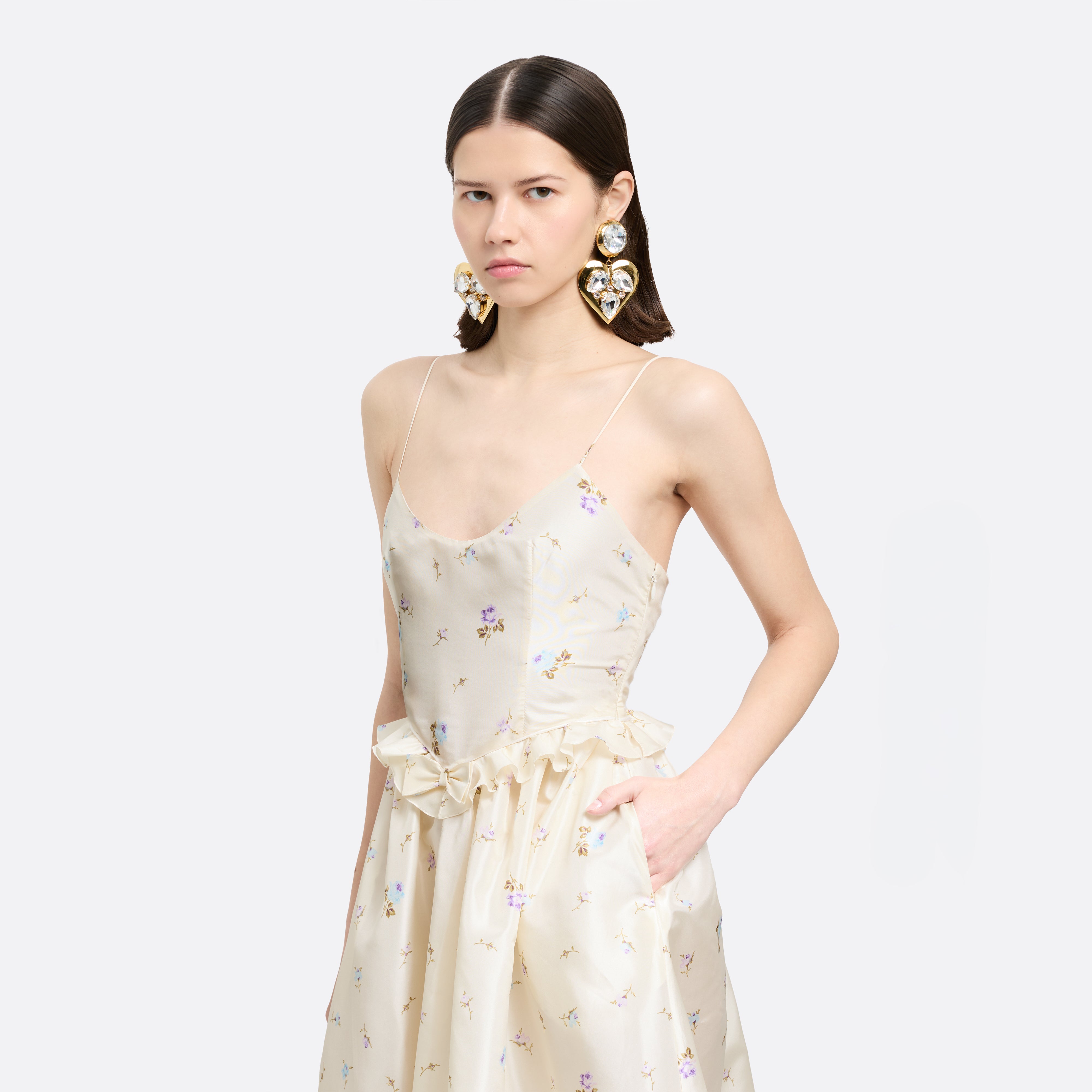 Alessandra Rich Dresses Floral Robe midi blanche à fleurs soie