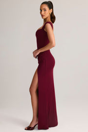 Oh Polly Elva Robe Maxi Bordeaux Col Cœur Modal Fendue