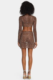 Oh Polly Embellished Thalassa mini jupe cocoa à strass