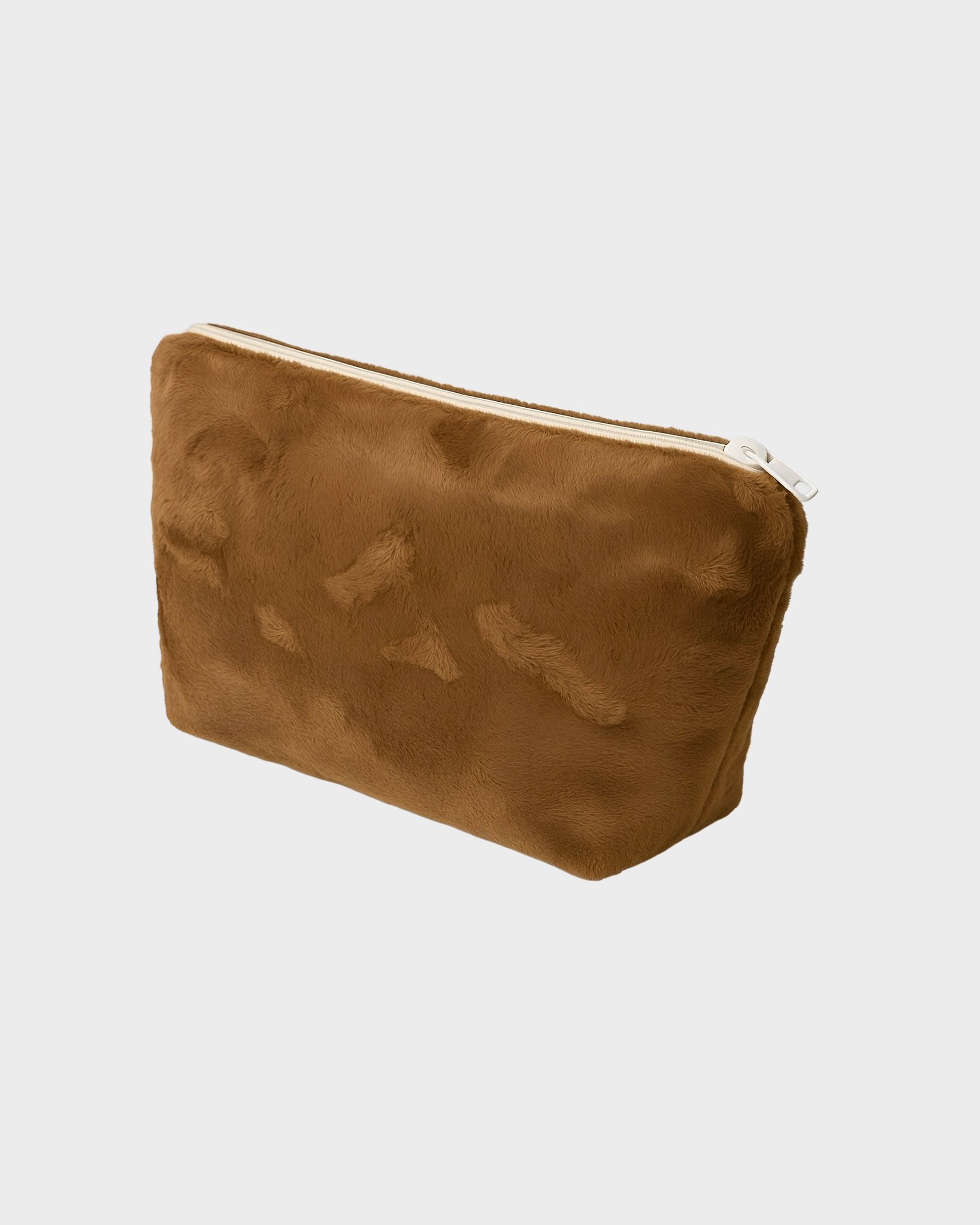 The Ethiquette trousse maquillage Camel Galant fausse fourrure 25 cm