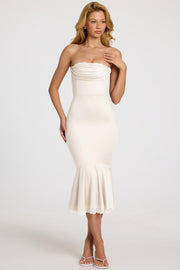 Oh Polly Belsa 15380 robe midi satin blanche bustier dentelle