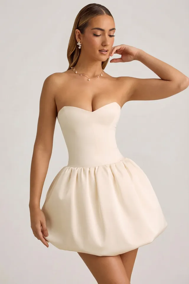 Oh Polly Gloriana Robe bustier satin convertible ivoire