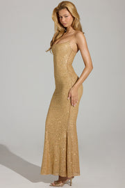 Oh Polly Krystelle Fishtail Maxi Robe sequins or bretelles 132 cm
