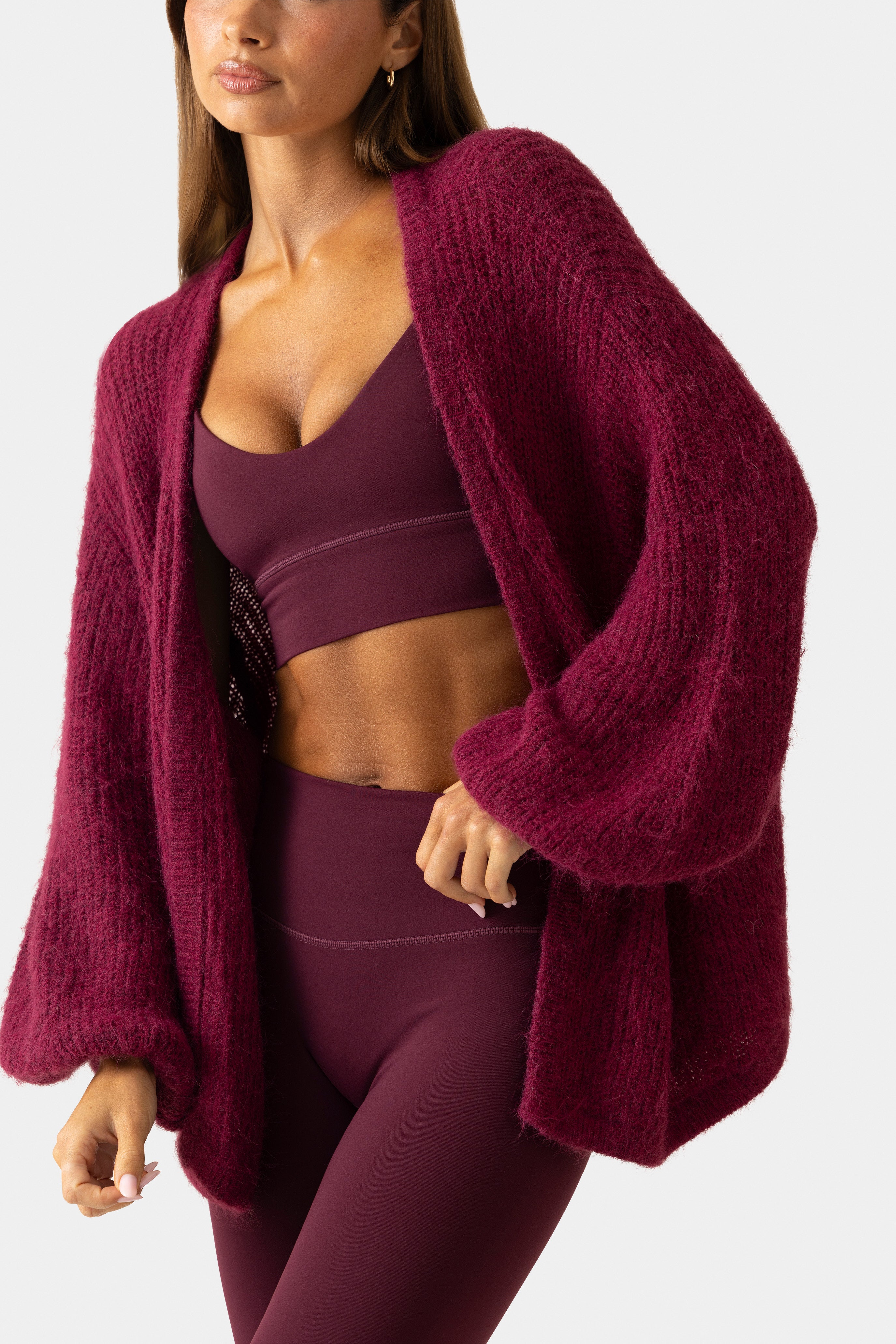Oh Polly Bo+Tee Cardigan Maille Douce Prune Oversize Taille S