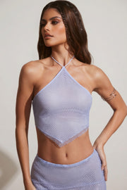 Oh Polly Embellished Kiva 6939 crop top bleu strass