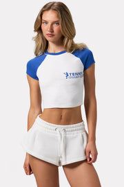Oh Polly BT1626 t-shirt cropped blanc imprimé