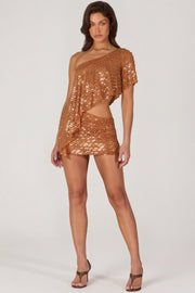 Oh Polly Embellished Haut Callista Bronze Strass Asymétrique
