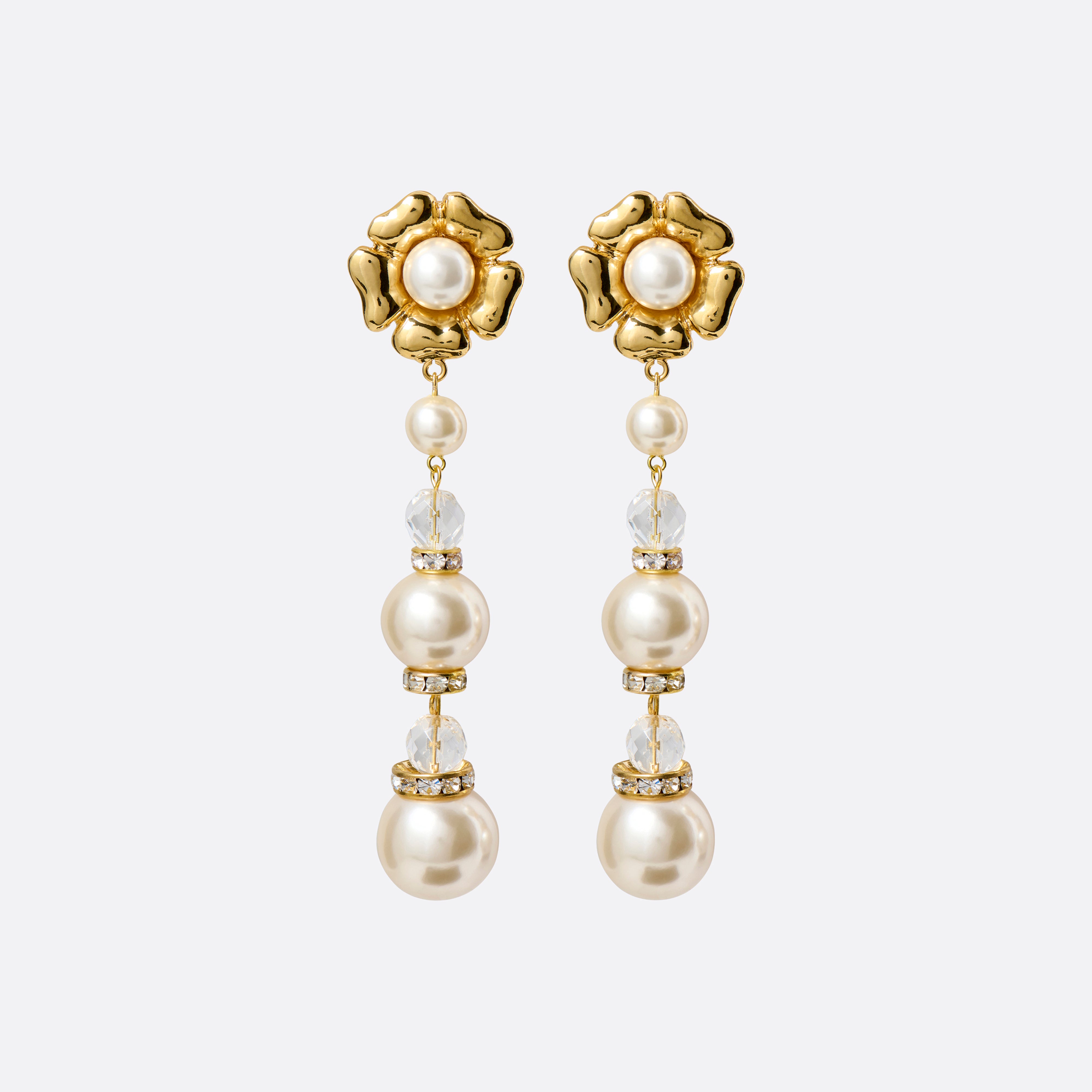 Alessandra Rich Flower Earrings Pearl boucles perle doré OS