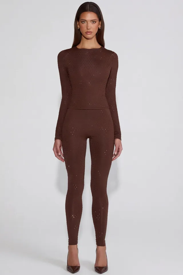 Oh Polly Cassie 14965 leggings jersey marron strass