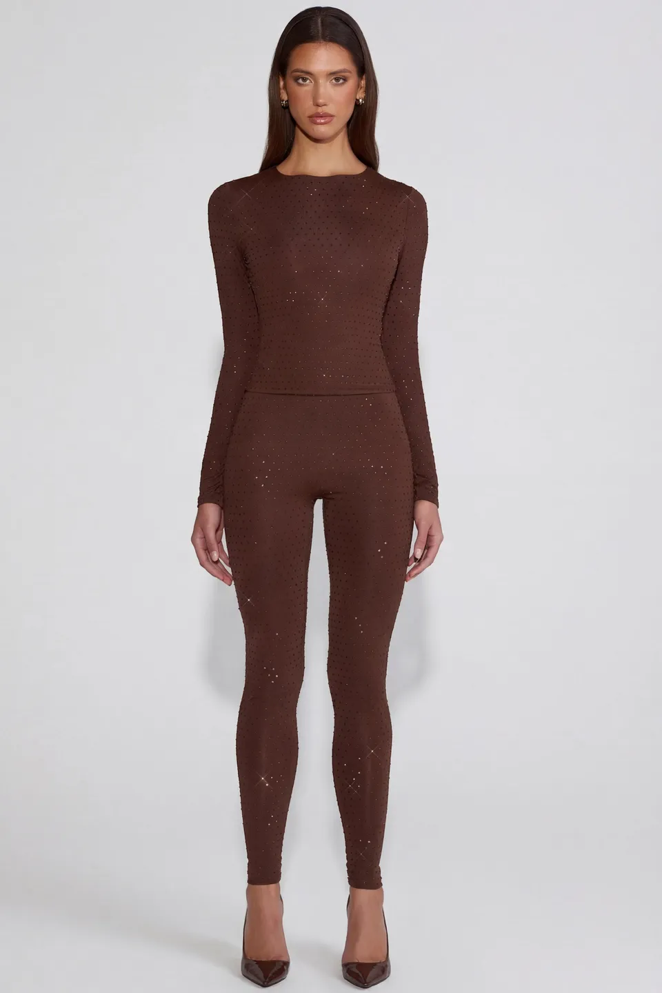 Oh Polly Cassie 14965 leggings jersey marron strass