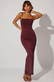 Oh Polly Ryatt 8069 robe maxi moulante marron fendue