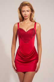 Oh Polly Robe Mini Satin Rose Red Col Coeur