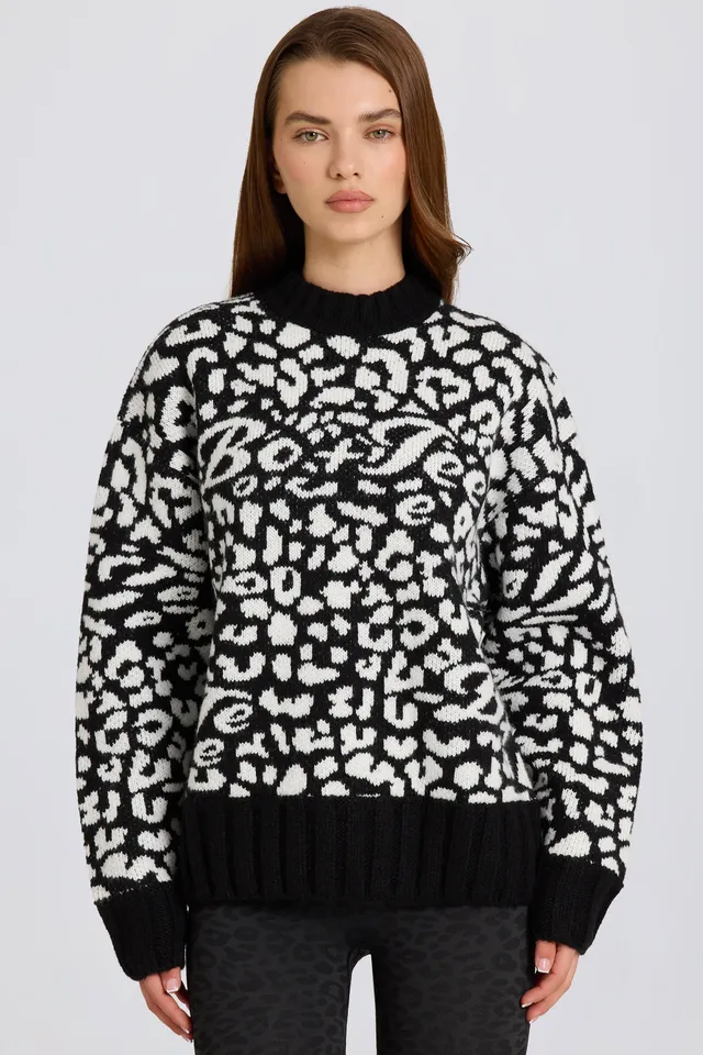 Oh Polly Knitwear BT2380 pull oversize noir jacquard laine