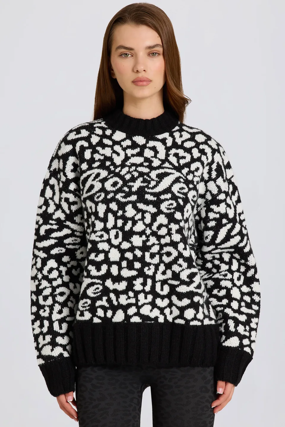 Oh Polly Knitwear BT2380 pull oversize noir jacquard laine