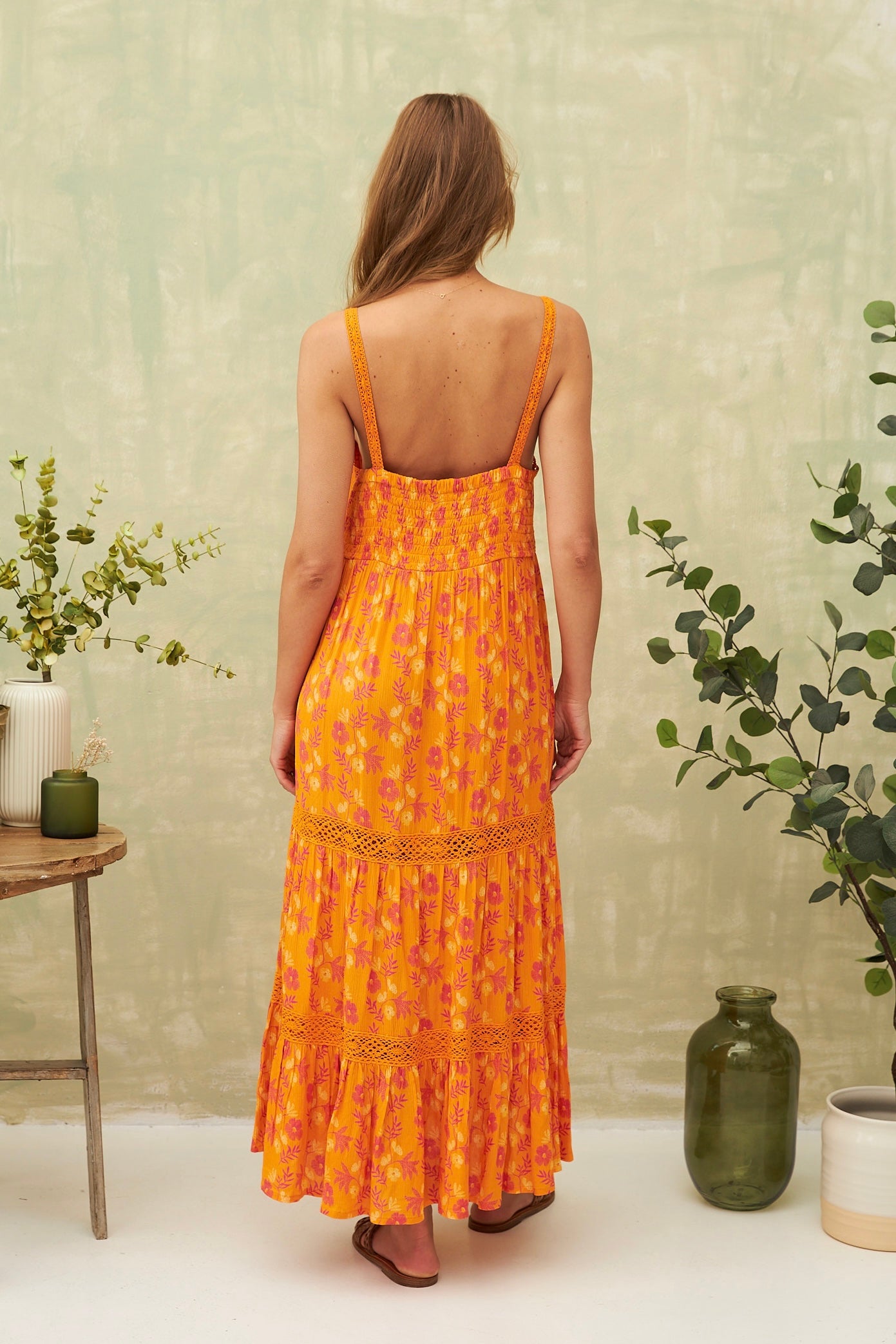 Chicosoleil Donna robe longue orange bretelles