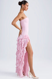 Oh Polly Diletta 8380 robe longue bustier rose volants