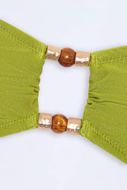 Oh Polly Swim Manava Haut Bikini Bandeau Vert Olive Perles