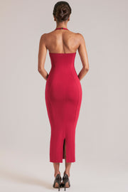 Oh Polly 15985 robe midaxi halter bustier rouge Cherry Red