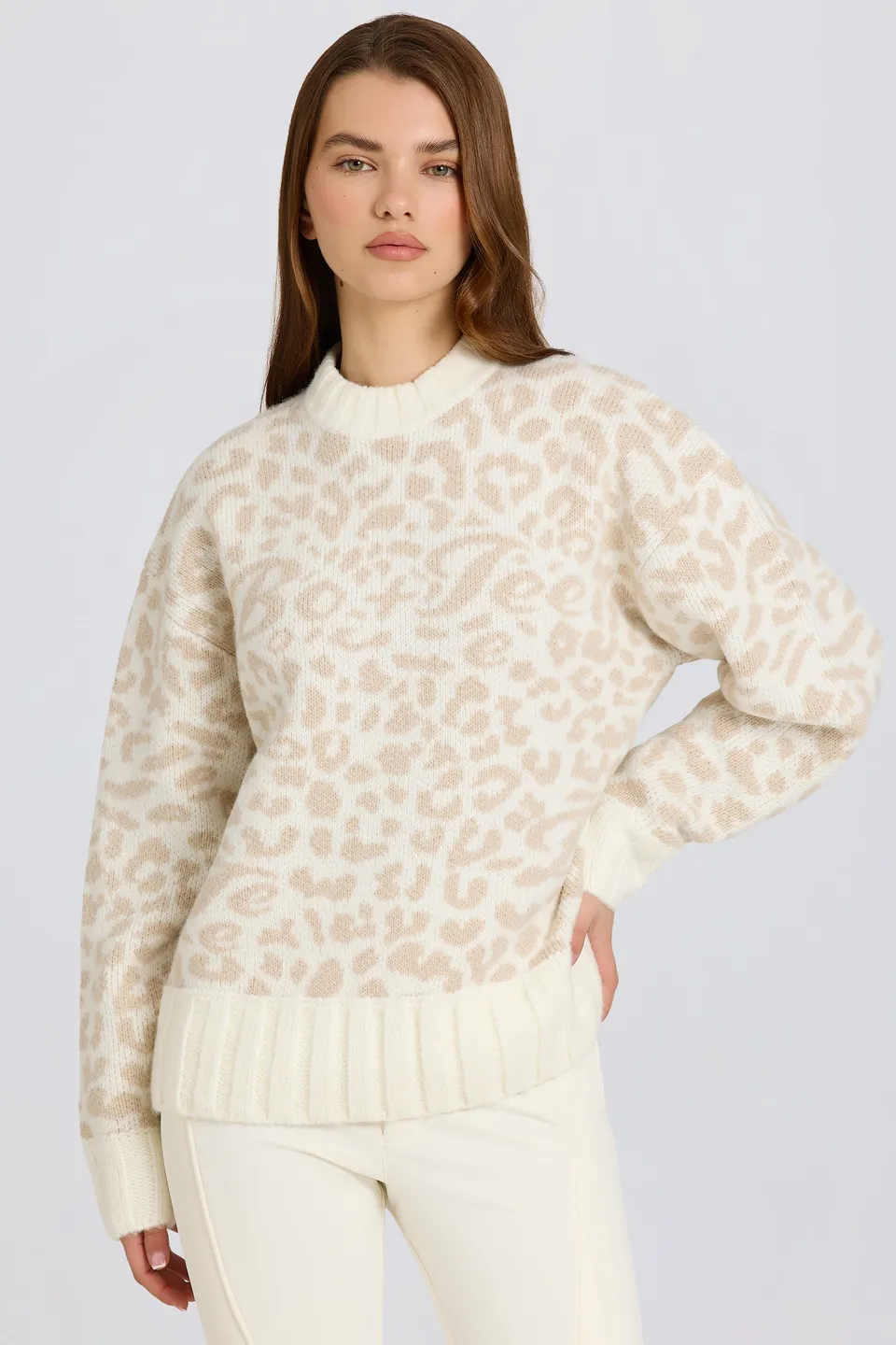 Oh Polly pull oversize jacquard blanc glace BT2380