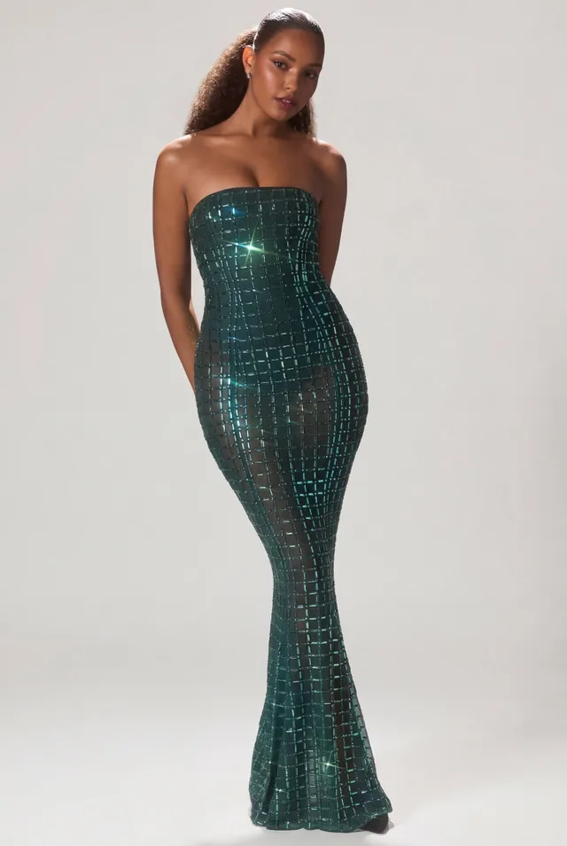Oh Polly Marleni robe émeraude strass bustier sirène