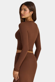 Oh Polly Mindy cardigan court marron modal dentelle