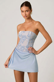 Oh Polly Embellished Eden 13254 robe mini bleu ciel