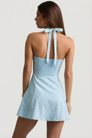 Oh Polly Dresses Nerine mini robe bleue fleurs
