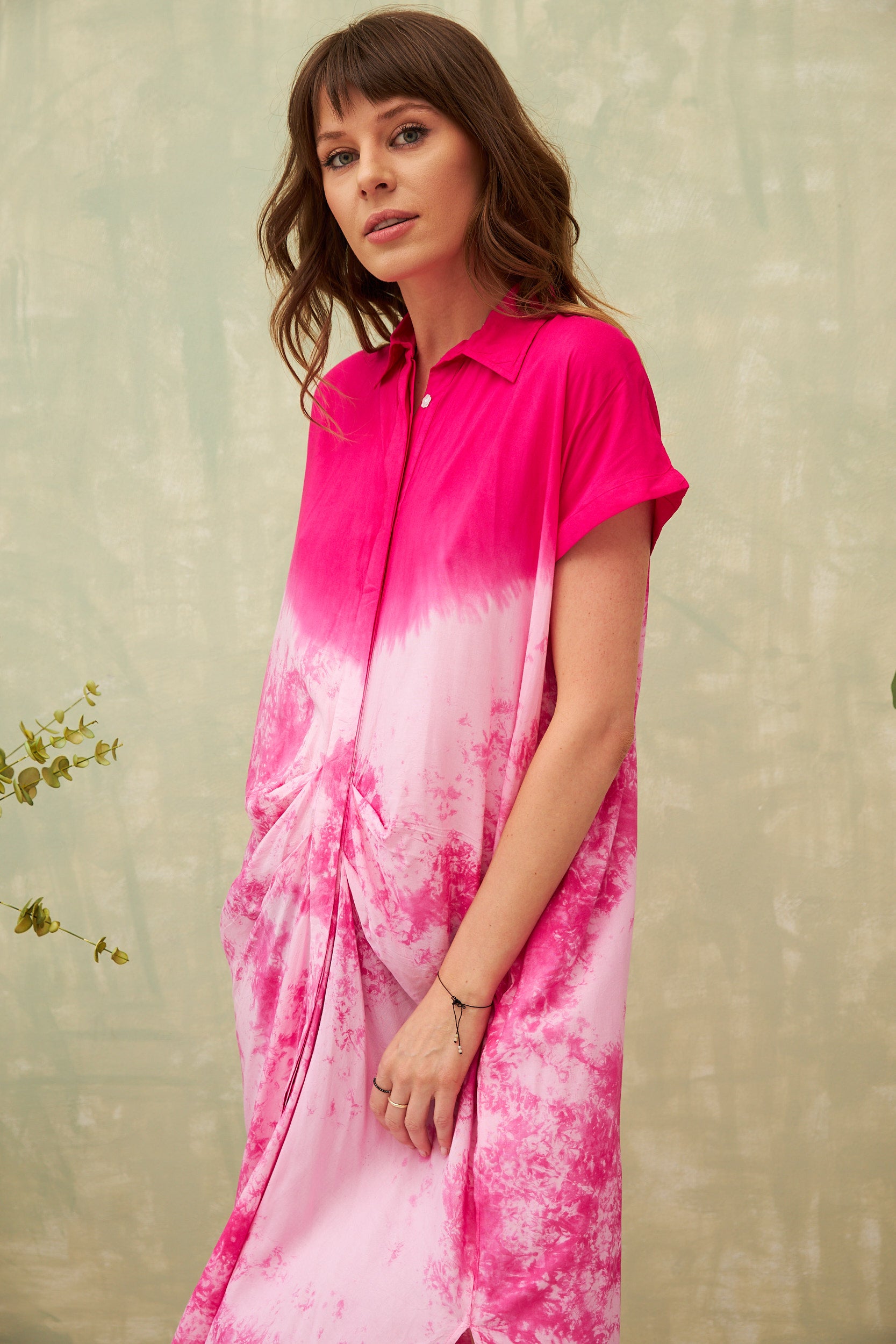 CHICOSOLEIL YUNA Robe Mi-Longue Rose Tie & Die