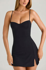 Oh Polly Emmy robe mini noire col cœur modal fente