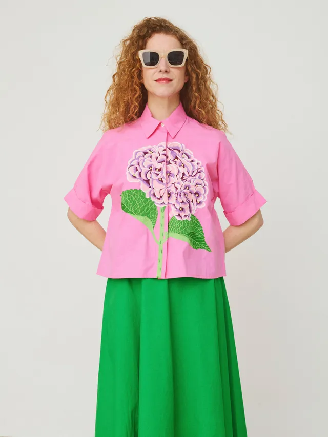 Mii Les iconiques Alba chemise rose hortensia brodé