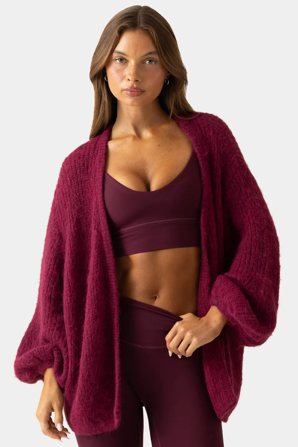 Oh Polly Bo+Tee Cardigan Maille Douce Prune Oversize Taille S