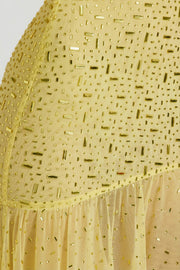 Oh Polly Kerra robe maxi jaune strass asymétrique