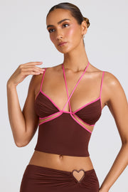 Oh Polly Tops 8008 caraco marron chocolat découpes