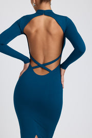 Oh Polly Aggie robe midaxi sarcelle modal dos croisé